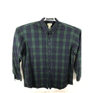 LL Bean Shirt Mens 2XL Green‎ Blue Plaid Button Down Flannel Long Sleeve Pocket